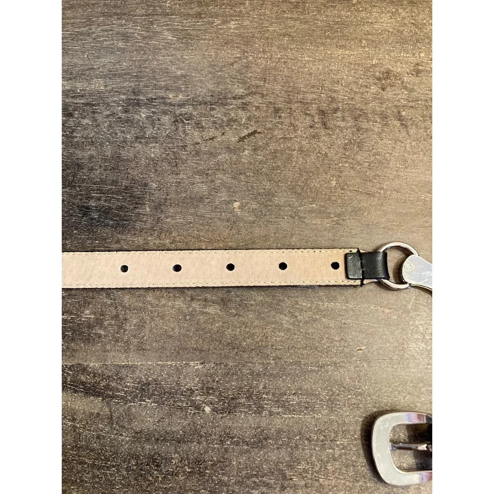 Michael Kors Black Leather Skinny Belt Silver Chain Link MK Logo 554756 Medium